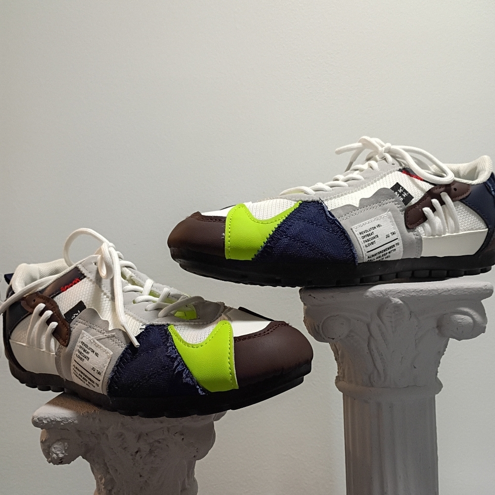 Women's Sneakers Size 8.5 Tennis Shoes Rainbow Patchwork Colorful Graphic